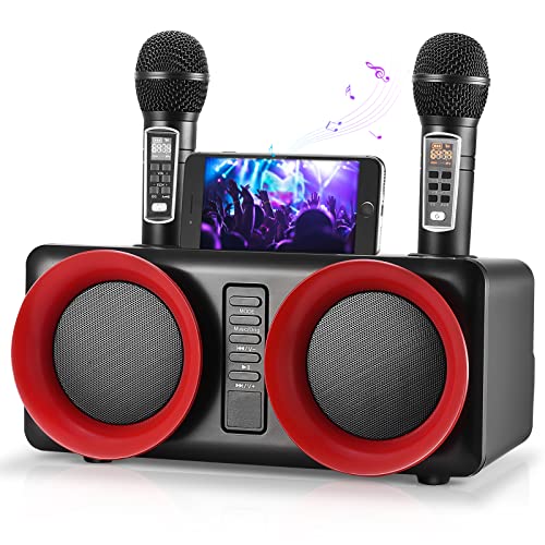 Karaoke Bluetooth GJCrafts, Karaoke Professionale Completo con 2 Microfono Wireless, Cassa Karaoke con Supporto per Cellulare USB scheda TF AUX, Karaoke con Microfono per Bambini, Riunioni, Picnic