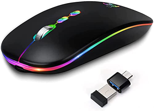 KBCASE Mouse Senza Fili Bluetooth, Wireless Ricaricabile RGB Mouse, Due Modalità (Bluetooth 5.1+2.4G), con Ricevitore e Tipo-C, per Windows Andriod iPad Notebook PC Laptop Computer  MacBook OS