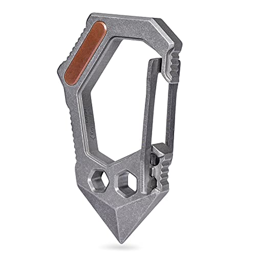 KeyUnity KU02 EDC Tool Titanium 7 in 1 Portachiavi moschettone multiuso | Chiave esagonale | Cacciavite per punte | Apriscatole | Argento (KU02)