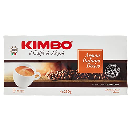 Kimbo Aroma Italiano Deciso Caffè Macinato, Confezione Da 4 Pacchi Da 250 Gr, Cacao