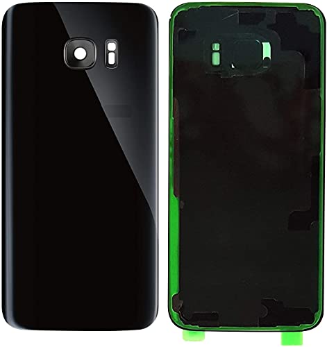 (KIT) Copri Batteria + biadesivo + lente compatibile per Samsung Galaxy S7 Edge G935F G935 Ricambio Vetro Posteriore Back Cover Retro Scocca adesivo + lente con cornice (Nero)