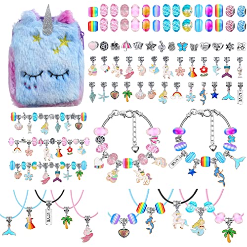 Kit per la creazione di braccialetti con ciondoli, con una splendida borsa a forma di unicorno, perline in metallo per gioielli fai da te, braccialetti dell amicizia