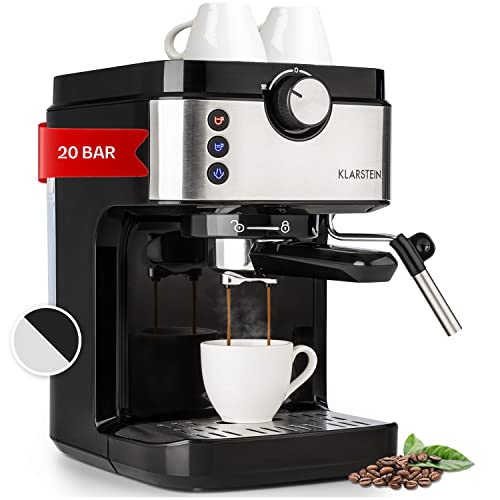KLARSTEIN Macchinetta Caffe Espresso 0.9L, Caffè Macinato e Cappuccino, Macchina Caffe Barista da 20 Bar, In Acciao Inox per Caffè Latte e Macchiato, 1633W con Montalatte