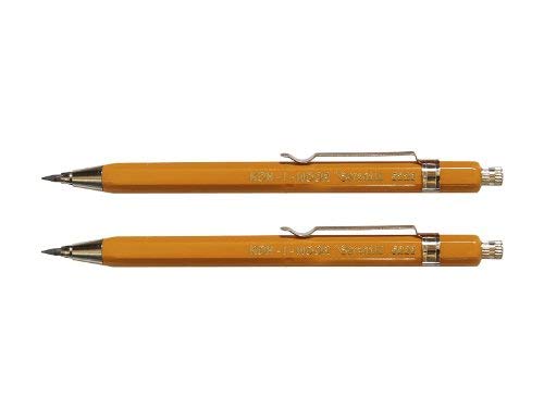 Koh-i-noor  Matita portamine in metallo, Set di 2 matite corta, mina 2 mm  colore: giallo