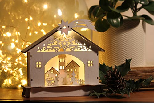 KONTARBOOR Villaggio natalizio con luci a LED, casa di Natale in legno, h17 cm l 18 cm.