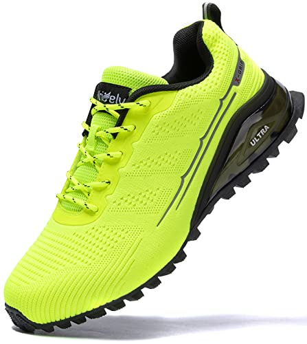 Kricely Scarpe da Trail Running Uomo Outdoor Leggero Traspirante Scarpe da Passeggio Moda Multicolore Trekking Fitness Running Sneakers（Verde Fluorescente 43.5）