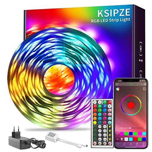 KSIPZE Striscia LED 10 Metri, Bluetooth Smart RGB Colorati LED Stri...