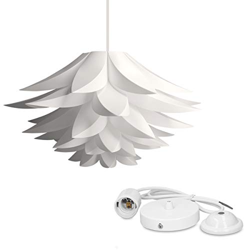 kwmobile Lampadario DIY puzzle fiore di loto - Paralume per lampada a sospensione - con set fissaggio al soffitto portalampada E27 cavo 90cm - bianco