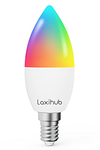 Laxihub Smart Lampe Lampadina Smart dimmerabile E14 RGB, lampadina LED cambia colore, luce Wlan Smart lampadina a incandescenza multicolore compatibile con Amazon Alexa, Google, 1 pezzo
