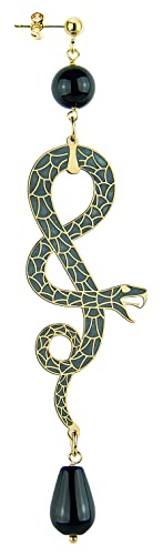 Lebole Gioielli Collezione Gotico Snake GORSMS Serpente Arrotolato Orecchino Singolo da Donna in Argento Pietra Nera