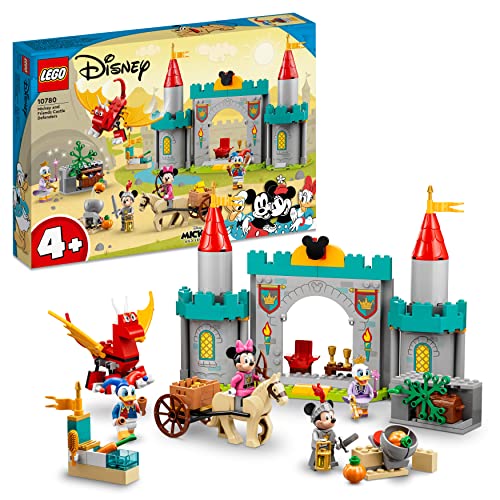 LEGO 10780 Disney Topolino e Amici Topolino e i suoi Amici Paladini del Castello, con Cavallo e Drago Giocattolo, Giochi per Bambini dai 4 Anni in su