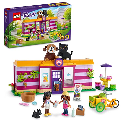 LEGO 41699 Friends Il Caffè di Adozione dei Cuccioli, Parco Giochi Animali, Giocattolo per Bambini dai 6 Anni in su, Mini Bamboline Olivia e Priyanka