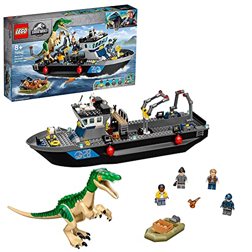 LEGO Jurassic World Fuga sulla Barca del Dinosauro Baryonyx, Regalo per Bambini e Bambine, Giochi con Minifigures, 76942