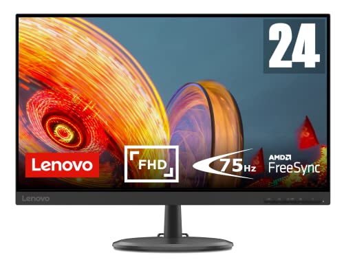 Lenovo C24-25 Monitor - Display 24   FullHD (1920 x 1080, VA, Bordi Ultrasottili, FreeSync, 4ms, 75Hz, Cavo VGA, Input HDMI + VGA) - Black - Esclusiva Amazon