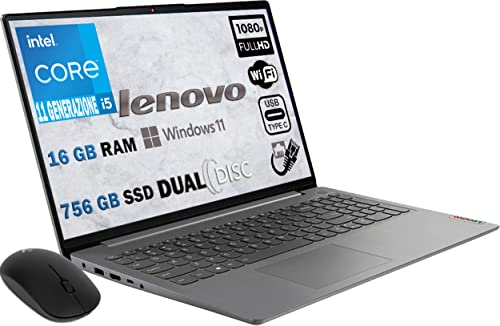 Lenovo Notebook, Pc portatile cpu Intel i5 11Th gen, Quad Core, 16 Gb RAM, Display Full HD da 15,6 , SSD Nvme da 750 Gb , Windows 11 Pro, Office Pro + mouse wireless