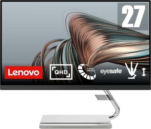 Lenovo Q27q-20 Monitor 27  QHD con EyeSafe (2560x1440, IPS, 4ms, 75Hz, 1x HDMI 2.0, 1x DP 1.2, FreeSync con Speaker Integrati) Cavo HDMI incluso- Raven Black - Esclusiva Amazon