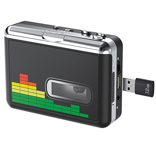 Lettore di cassette USB Convertitore da nastro a MP3, Walkman portatile Audio Music Player Convertitore da cassette a MP3 con auricolari, Nessun PC richiesto