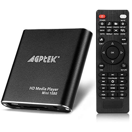 Lettore Multimediale per TV, AGPTEK HD Media Player TV 1080P HD Digitale - MKV   RM - HDD SD   USB HDMI Supporto HDMI CVBS e YPbPr Uscita Video - Nero