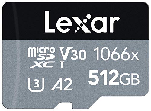 Lexar Professional 1066x Micro SD 512 GB, Scheda microSDXC UHS-I Serie SILVER, Adattatore SD Incluso, Lettura Fino a 160MB s, per Action Cam, Drone, Smartphone e Tablet (LMS1066512G-BNAAG)