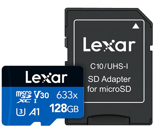 Lexar Professional 633x Scheda Micro SD 128 GB, Scheda di Memoria microSDXC UHSI con Adattatore SD, Fino a 100 MB s in lettura, Scheda TF per Smartphone, Tablet e Action Cam (LSDMI128BBEU633A)