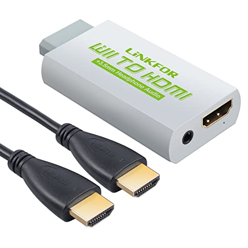 LiNKFOR Wii Convertitore con Cavo HDMI 3ft Convertitore Wii a HDMI Wii a HDMI 720P o 1080P Video Convertitore HD HDTV + 3.5mm Audio Uscita - Colore Bianco