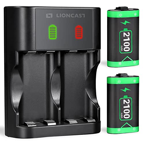 Lioncast Batteria per controller Xbox (2 batterie), batteria ricaricabile controller Xbox, stazione di ricarica della batteria con display a LED (batteria controller Xbox serie S, Xbox serie X)