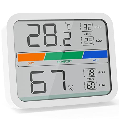 LIORQUE Igrometro Termometro Digitale Termometro Ambiente Interno Misuratore di umidità e Temperatura per Il Monitoraggio Ambiente in Casa e Ufficio Registrazioni Max Min(Batteria Inclusa)