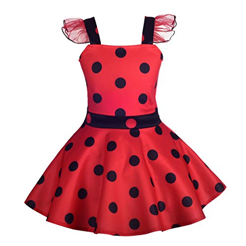 Lito Angels Vestito da Ladybug Coccinella per Bambina, Gonna in Rosso a Pois, Festa di Compleanno, Taglia 4-5 Anni