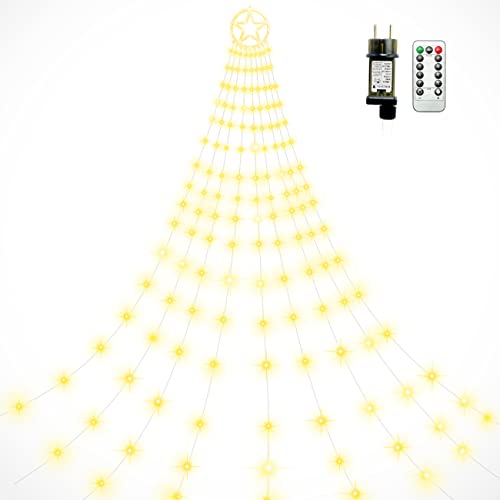 litogo 324 LED Luci di Natale da Esterno con Stella, 9*3.2M Bianco Caldo Luci Natalizie da Esterno Interno con Telecomando 8 Modalita IP65 Impermeabile Luci Led Albero di Natale Decorazione Giardino
