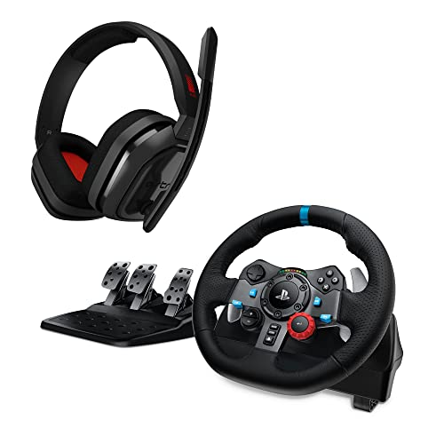 Logitech G29 Driving Force volante da corsa e unità pedali per PC, Mac, PS5, PS4 + Astro A10 cuffia con microfono da gaming per PC - Nero
