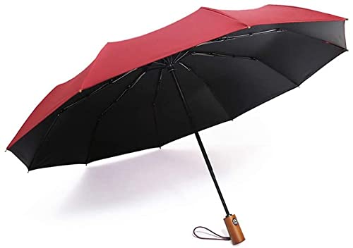 Luce Ombrello Pieghevole Automatico, Ombrello Resistente alle intemperie con Manico in Legno, ombrelli da Viaggio semiautomatici con Apertura e Chiusura Infrangibile