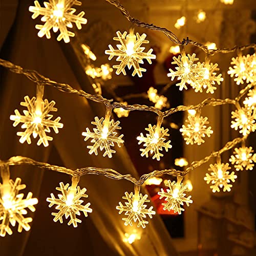Luci di Natale,Luci Albero di Natale Interno, 6M 40 LED Catena Luminosa Fiocco di Neve a Batteria Luci Stringa Natalizie Decorazione per Natale per Decorazione Casa, Natale, Feste,giardino