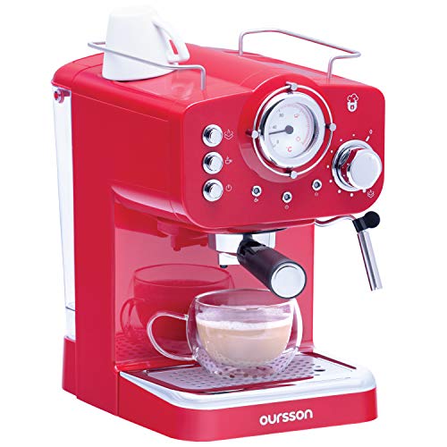Macchina da Caffè Espresso Manuale Oursson, Cappuccino, Latte, Moka, 15 Bar, 1.25 litri, Rosso
