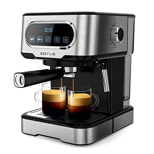 Macchinetta Caffe Espresso, 1100W KOTLIE Macchina Caffe con Tubo Vapore Rotante, Alta Pressione 20 Bar Macchina Caffè, 2 Filtri