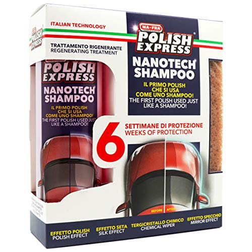 Mafra H0420 Kit Polish Express, Shampoo per Auto, con Formula Nanotech, Dona Lucentezza e Protezione Fino a 6 Settimane, Formato 250ml + Spugna in Omaggio