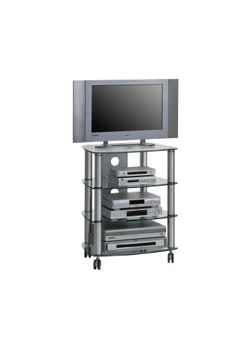 MAJA-Möbel 1611 9499, Mobiletto con ripiani per TV HiFi, in alluminio vetro trasparente, 60 x 74,4 x 46,5 cm