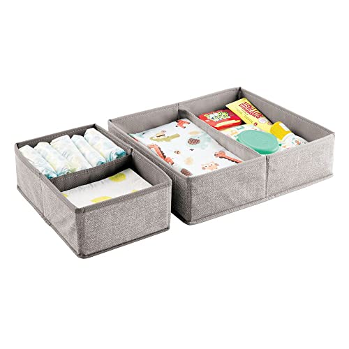 mDesign Organizer fasciatoio - set da 2 scatole portaoggetti a 4 scomparti ciascuna - per salviettine, bavaglini, asciugamani e altro - anche ideali come contenitori giocattoli - colore: grigio