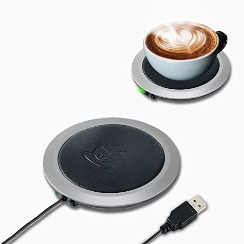 MEDOYOH Tazza USB calda, superficie PU, scalda caffè, scalda tè con termostato, protezione dal surriscaldamento, scaldacaffè, scalda bevande elettrico USB per la casa e l ufficio desktop