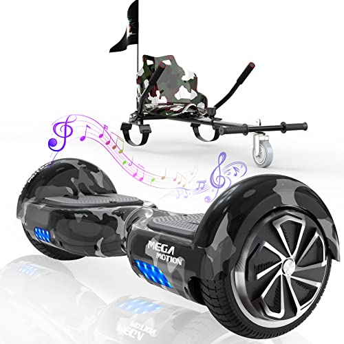 MEGA MOTION Hoverboards con Go kart, Hoverboard da 6,5 Pollici con Hoverkart per Bambini, con Altoparlante Bluetooth e Luci a LED, Regalo per Bambini