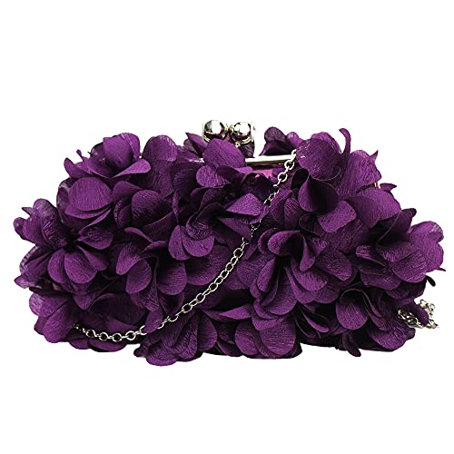 MEGAUK Borsa da donna elegante con motivo floreale, in seta, con catena, design Kisslock, 06205 viola, 24*4*13cm