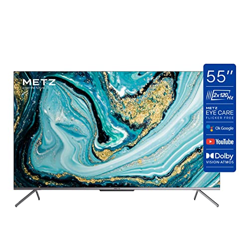 Metz Smart TV, Serie MUC8500, 55  (139 cm), 4K UHD, Versione 2022, Wi-Fi, Android 10.0, HDR10 HLG, HDMI, ARC, USB, Slot CI+, Dolby Vision, DVB-C T2 S2, HEVC MAIN10, Google Assistant, Argento