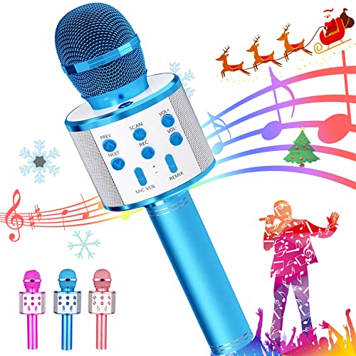 Microfono Karaoke Bluetooth, Buty 4 in 1 Wireless Bambini Karaoke, Portatile Karaoke Microfono con Altoparlante per Cantare, Funzione Eco, Compatibile con Android iOS o Smartphone (Blu)