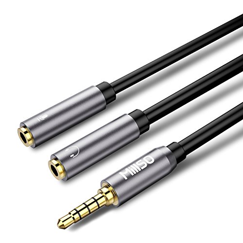 MillSO Adattatore per microfono per cuffie audio Splitter da 3,5 mm (maschio Connettore TRRS da 3,5 mm su due prese femmina TRS) - Grigio