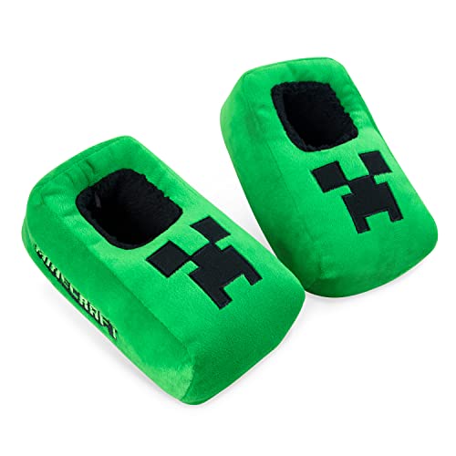 Minecraft Pantofole Bambino, Ciabatte da Casa Peluche Creeper (Verde Nero, large)