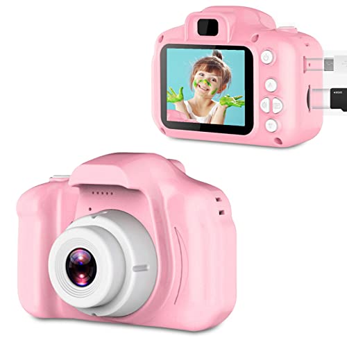 Mini portatile HD 1080P Fotocamera digitale per bambini Foto video Macchina fotografica giocattolo da viaggio all aperto Buoni regali per bambini Kds con schermo a colori IPS da 2,0 pollici(Rosa)