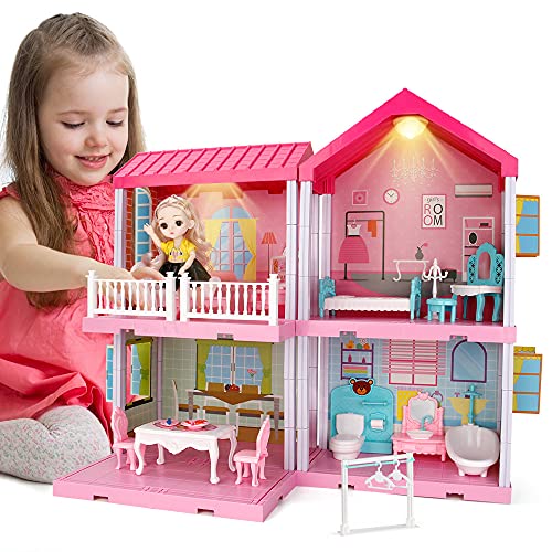 Mini Tudou Set per casa delle bambole, accessori e mobili, fai da te, gioco di ruolo, con bambola e luci, casa dei sogni, per bambini, ragazzi e ragazze
