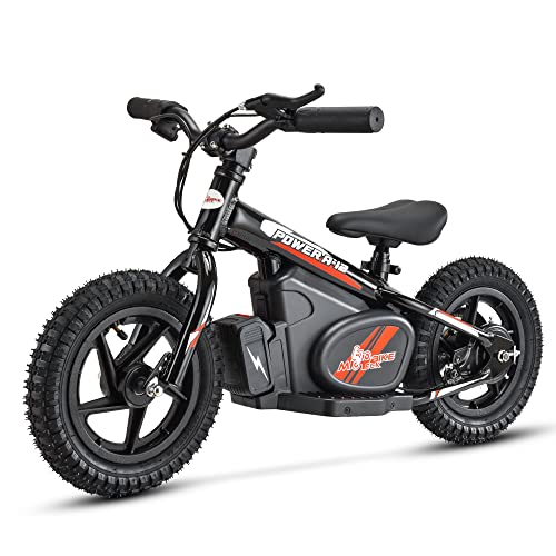 Mio Teck - Electric Balance Bike | Bici Elettrica per Bambini, 12 Pollici, 3-5 anni, 2 Velocità 8-16 Km h, 24V 100W Brush Motor (Nero)