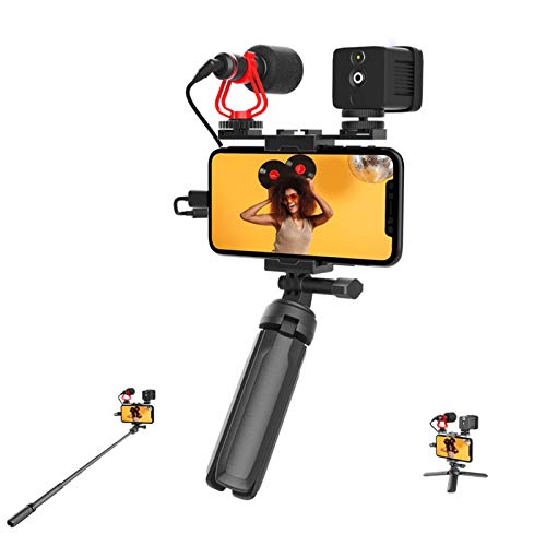 Mirfak Kit Smartphone Vlogging con Microfono, Selfie Luce, Treppied...