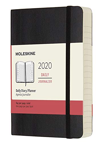 (modello precedente) - Moleskine 12 Mesi, anno 2020 Agenda Giornaliera, Copertina Morbida e Chiusura ad Elastico, Colore Nero, Dimensione Pocket 9 x 14 cm, 400 Pagine