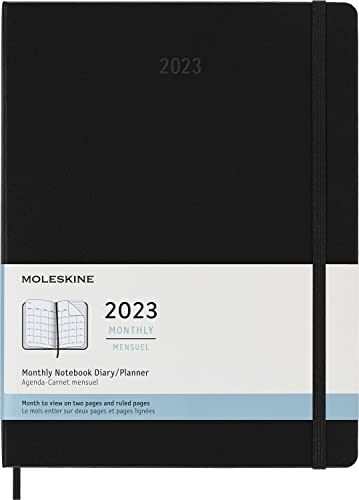 Moleskine Agenda Mensile 2023, Agenda 12-Mesi, Agenda Mensile con Copertina Morbida, Formato XL 19 x 25 cm, Colore Nero